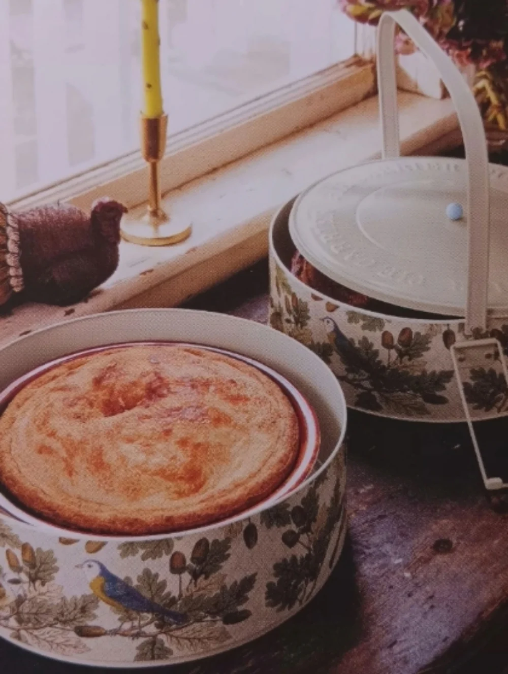 John Derian Double Pie Carrier | Stamped Metal | Bird & Leaf Design